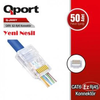 QPORT Q-J600Y CAT6 50 LİK PAKET EZ-RJ45 YENİ NESİL KONNEKTÖR ürün görseli 1