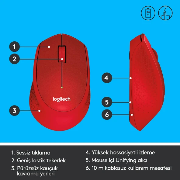 LOGITECH M330 1000DPI KIRMIZI MOUSE 910-004911 - Resim 6