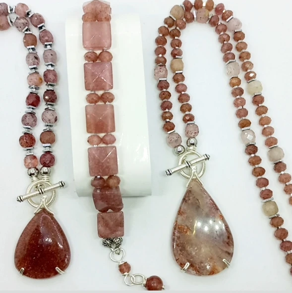 2398 Çilek Kuvars el yapımı bileklik - Resim 8