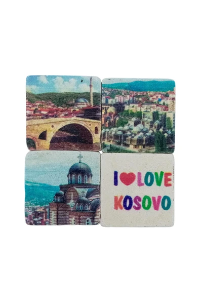 Kosova Temalı Dörtlü Taş Magnet - Resim 3