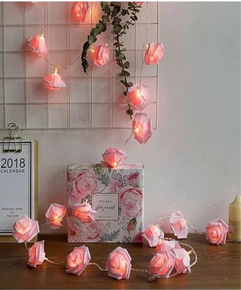 Brokoli Home 2,5 Metre Gül Tasarım Dekoratif Işık Zinciri 20 Adet gül Romantik Gül Led Işık Pembe ürün görseli 1