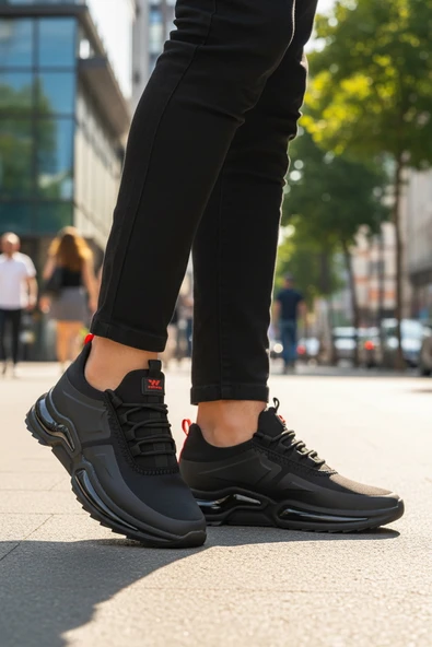 Siyah Kırmızı Bağcıklı Erkek Spor Ayakkabı ürün görseli 1