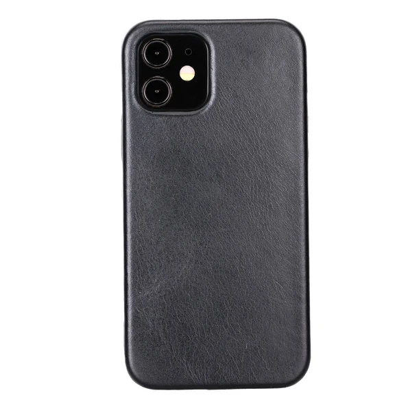 Apple iPhone 12 Uyumlu Deri Arka Kapak ROCK RST1 Siyah ürün görseli 1
