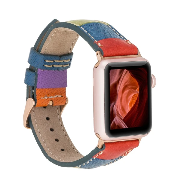 Apple Watch Uyumlu Deri Kordon 42-44-45mm Gökkuşağı ürün görseli 1