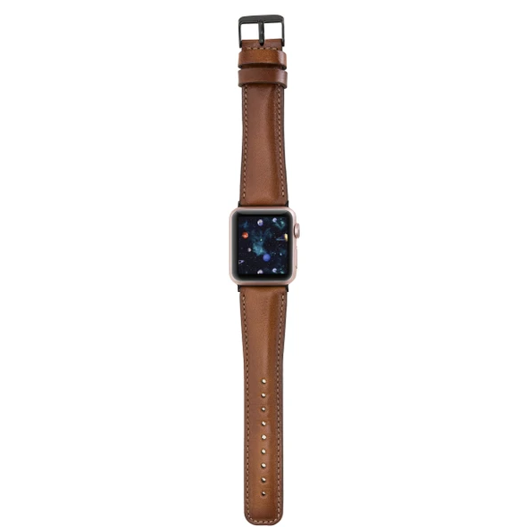 Apple Watch Uyumlu Deri Kordon 38-40-41mm RTST2EF Taba - Resim 5