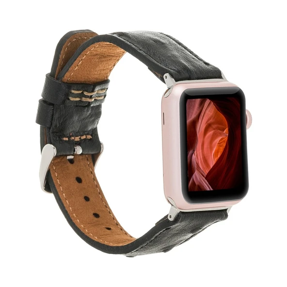 Apple Watch Uyumlu Deri Kordon 42-44-45mm DE5 Siyah ürün görseli 1
