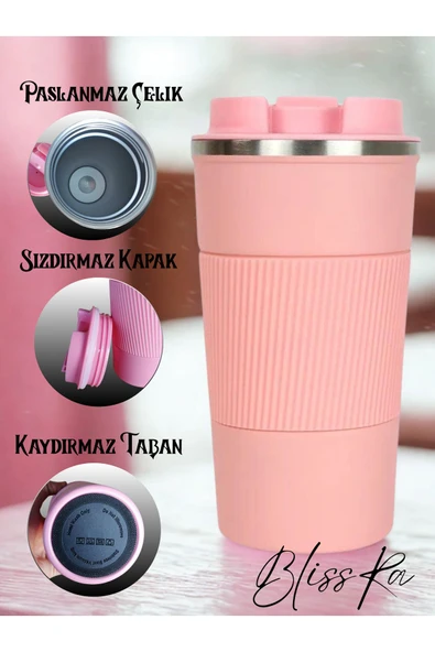Blissra Paslanmaz Çelik Termos Mug -500 mL– Sızdırmaz Kapaklı Kahve Kupası, Taşınabilir Çelik Bardak ürün görseli 1