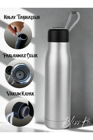 Blissra Paslanmaz Çelik Termos – Gıda Güvenli, Taşıma İpli, Çift Katmanlı-600 mL ürün görseli 1