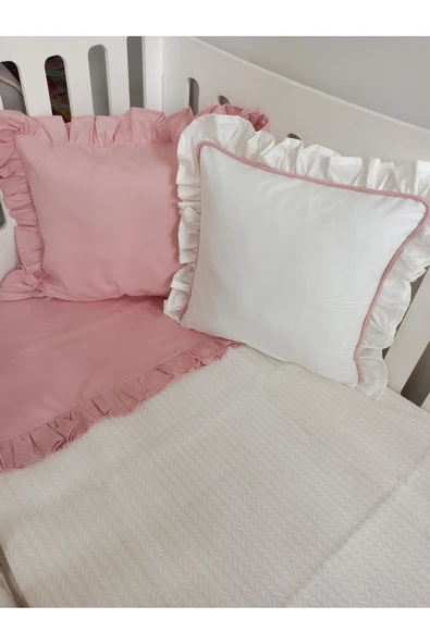 Ege Home deluxe %100 pamuklu fırfırlı bebek pike takımı koyu pudra ürün görseli 1