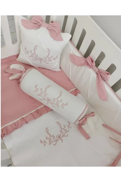 Ege Home deluxe %100 pamuklu nakışlı 3 parça pike , şeker yastık, fiyonklu yastık seti ürün görseli 1