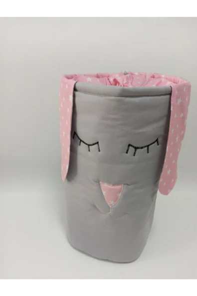 Gri Pembe Yıldız Bebek Çocuk Oyuncak Kirli Çamaşır Sepeti ürün görseli 1