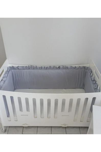 Ege Home Mia Fırfırlı Beşik Yan Koruma Gri 38×235 tek parça ürün görseli 1