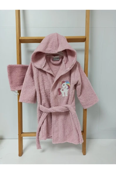 Ege Home unicorn nakışlı bebek bornoz - kese seti pembe ürün görseli 1