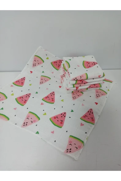 Ege Home 6lı müslin bebek ağız mendili karpuz desen ürün görseli 1