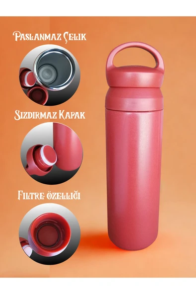 Blissra Filtreli Çelik Termos– Paslanmaz Çelik, Vakumlu Sızdırmaz Kapaklı, Sıcak Soğuk Çay ve Detox Matara ürün görseli 1