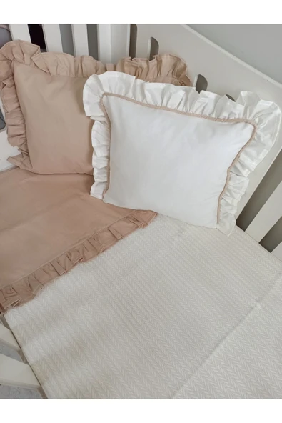 Ege Home deluxe %100 pamuklu fırfırlı bebek pike takımı bej ürün görseli 1