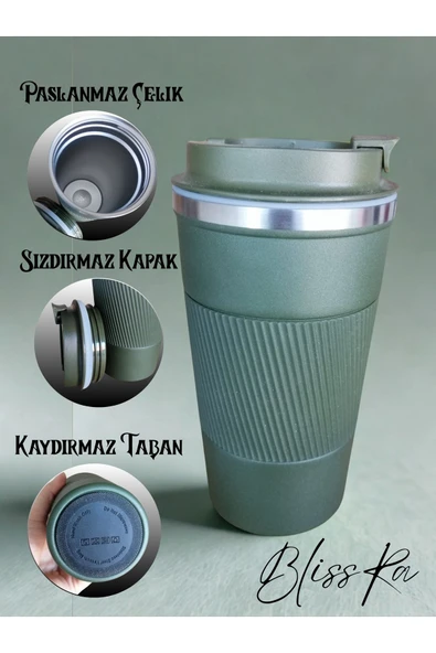 Blissra Paslanmaz Çelik Termos Mug -500 mL– Sızdırmaz Kapaklı Kahve Kupası, Taşınabilir Çelik Bardak ürün görseli 1