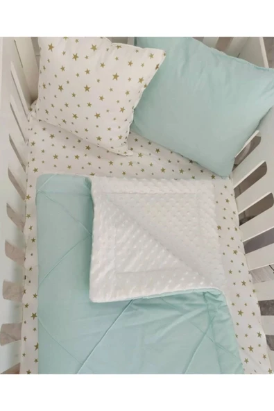 Ege Home 4 parça yorganli bebek uyku seti mint yeşili gold yıldız ürün görseli 1
