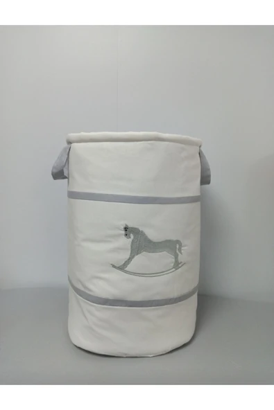 Ege Home Sallanan At Nakışlı Gri Beyaz Bebek Çocuk Oyuncak Kirli Çamaşır Sepeti ürün görseli 1