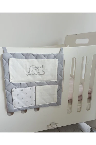 Ege Home cepli bebek beşik organizer düzenleyici gri fil nakışlı ürün görseli 1