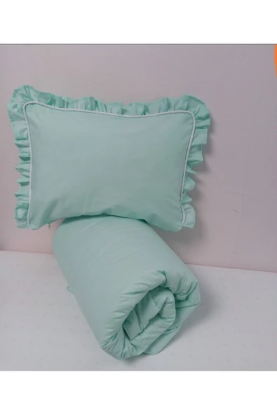 Ege Home Bebek Yorgan Ve Fırfırlı Yastık Kılıfı Seti Mint Yeşili ürün görseli 1