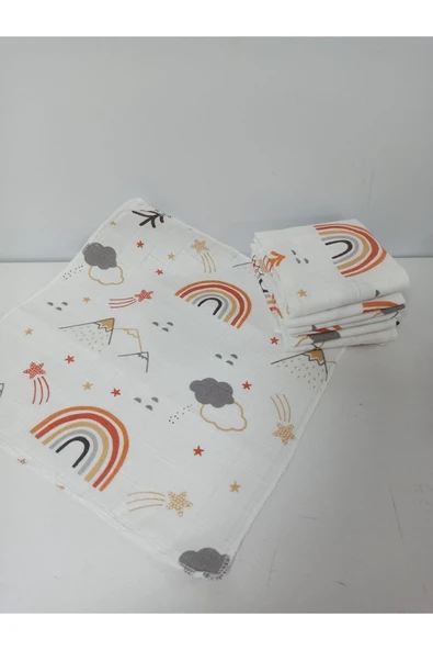 Ege Home 6lı müslin bebek ağız mendili tarçın gökkuşağı desen ürün görseli 1