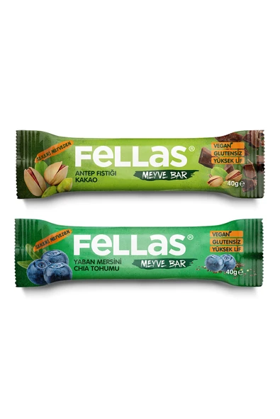 Fellas Meyve Bar (40 g) Süper İkili Kutu - 24 Adet (Antep Fıstıklı x 12 + Yaban Mersinli x 12) ürün görseli 1