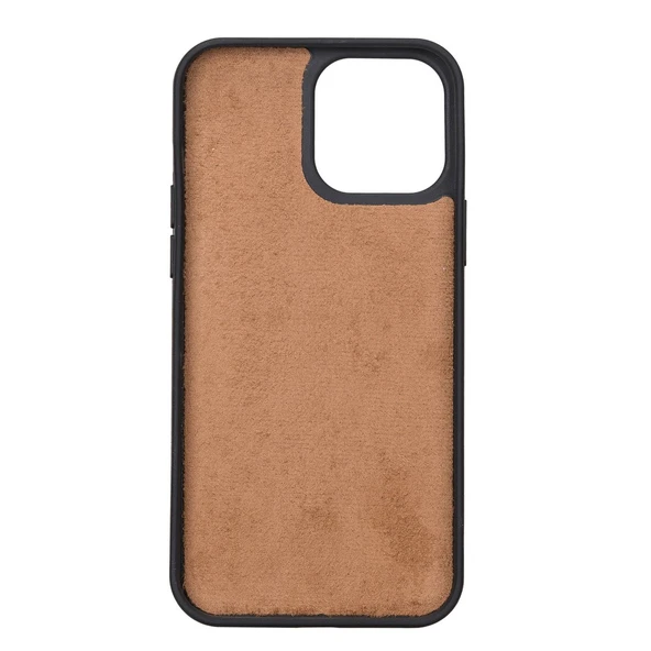 Apple iPhone 13 Pro Max Uyumlu Deri Arka Kapak Antik Taba - Resim 2