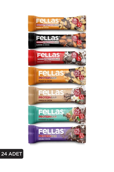 Fellas Protein Bar Süper Karma Kutu - 24 Adet (Yüksek Protein Bar (45 g) x 12 + Protein Bar (32 g) x 12) ürün görseli 1