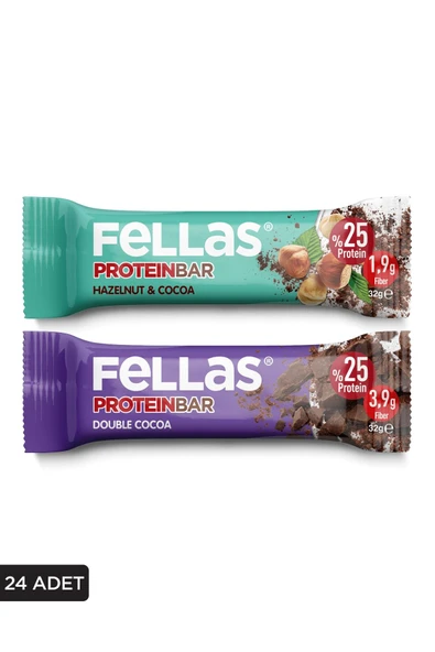 Fellas Protein Bar (32 g) Süper İkili Kutu - 24 Adet (Duble Kakaolu x 12 + Fındıklı ve Kakaolu x 12) ürün görseli 1