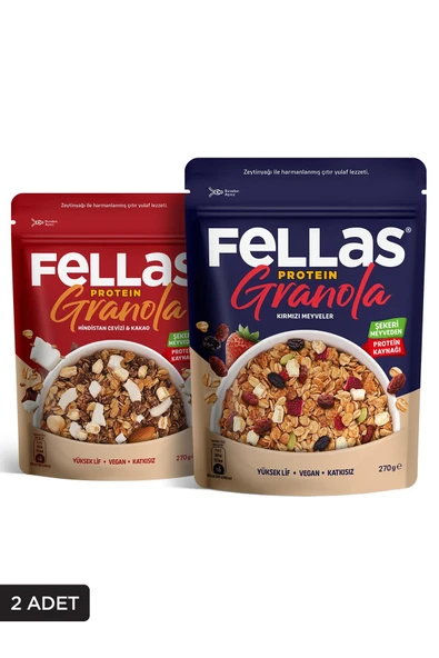 Fellas Protein Granola 2'li Mix Paket - Hindistan Cevizi & Kakao (270 g) + Kırmızı Meyveli (270 g) ürün görseli 1