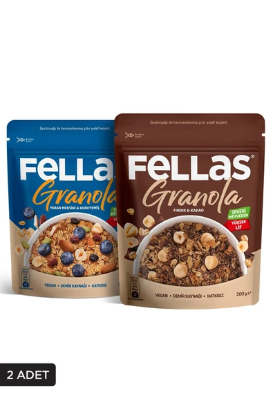 Fellas Granola 2'li Mix Paket - Yaban Mersini & Kuruyemişli (200 g) + Fındık & Kakaolu (200 g) ürün görseli 1