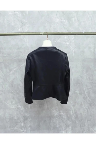 Kadın hakiki deri slim fit ceket - Resim 5