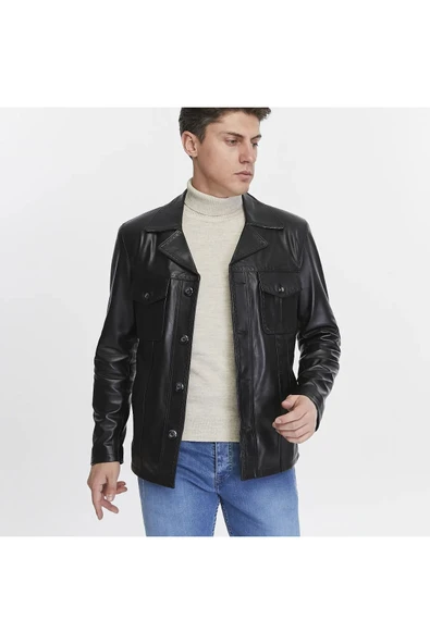 Hakiki Deri Ceket Siyah Renk - Resim 4