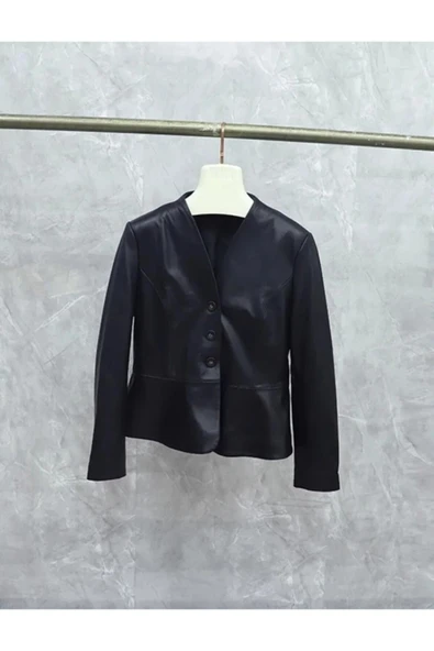 Kadın hakiki deri slim fit ceket - Resim 4