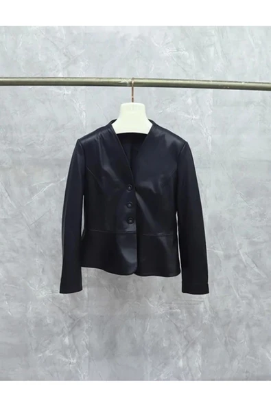 Kadın hakiki deri slim fit ceket - Resim 3
