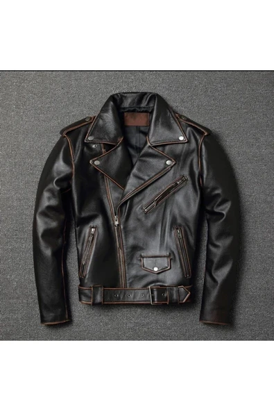 Eskitme Biker mont Hakiki deri ürün görseli 1