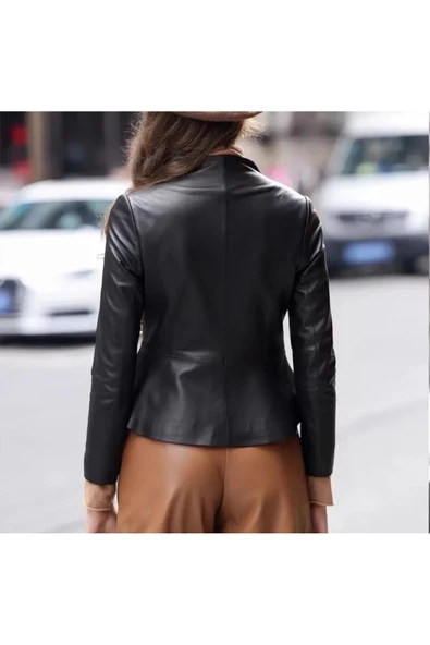 Kadın hakiki deri slim fit ceket - Resim 2