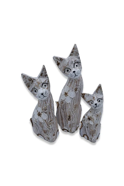Ahşap Kedi Biblosu, 25 cm, Üçlü Biblo, Dekoratif Hediye ürün görseli 1