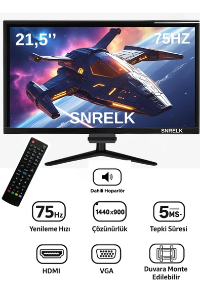 SNRELK 21,5" SESLİ DAHİLİ HOPARLÖR 12V (KUMANDALI) Geniş Ekran 75 Hz 5ms (VGA,HDMI) Led Monitör ürün görseli 1