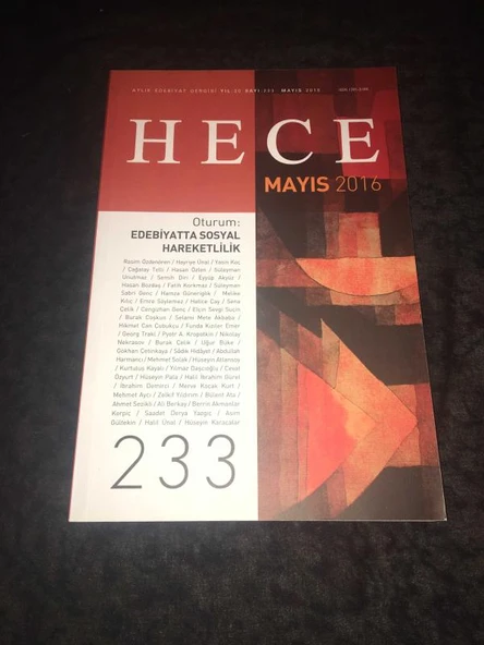 HECE Mayıs 2016 Sayı 233 Oturum EDEBİYATTA SOSYAL HAREKETLİLİK (Sahafiye Kitap) ürün görseli 1