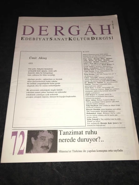 DERGAH Dergisi Şubat 1996 Sayı 72 YANARDAĞIN ÜSTÜNDEKİ ÜLKÜ TAMER,Levent Sunal (Sahafiye Kitap) ürün görseli 1