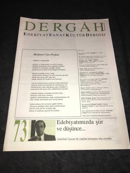 DERGAH Dergisi Mart 1996 Sayı 73 EDEBİYATIMIZDA ŞİİR VE DÜŞÜNCE-Abdullah Uçman (Sahafiye Kitap) ürün görseli 1