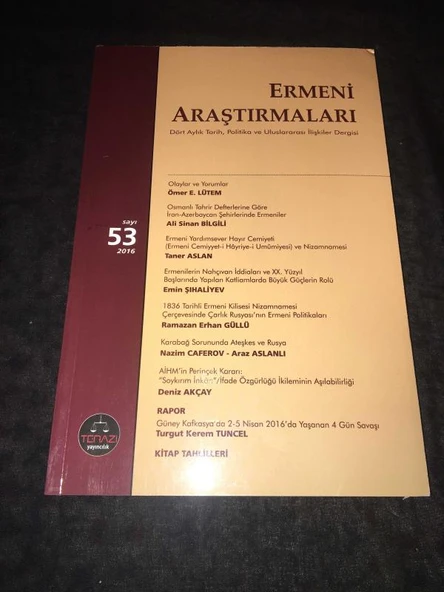 ERMENİ ARAŞTIRMALARI Dergisi 2016 Sayı 53 Karabağ Sorununda Ateşkes ve Rusya  Nazim Caferov,Araz Aslanlı (Sahafiye Kitap) ürün görseli 1