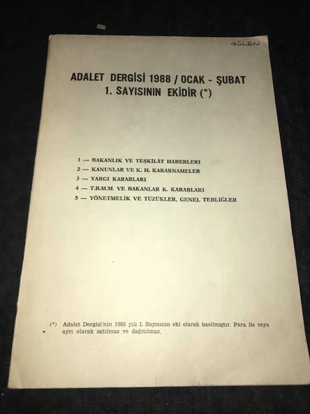 ADALET DERGİSİ'NİN 1998  OCAK ŞUBAT 1. SAYISININ EKİDİR (Sahafiye Kitap) ürün görseli 1