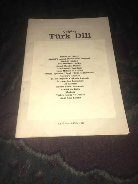 ÇAĞDAŞ TÜRK DİLİ Kasım 1988 Sayı 9 ATATÜRK SAYISI (Sahafiye Kitap) ürün görseli 1