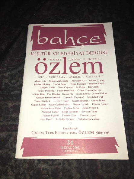 BAHÇE Edebiyat Dergisi İlkyaz 2001 Sayı 24 Çağdaş Türk Edebiyatında Özlem Şiirleri (Sahafiye Kitap) ürün görseli 1