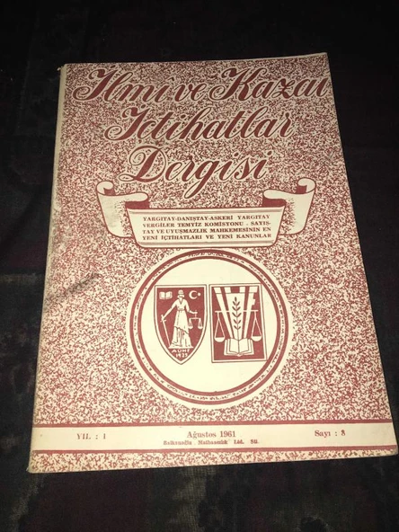 İLMİ VE KAZAİ İÇTİHATLAR DERGİSİ Yıl 1 Ağustos 1961 Sayı 8 ATEŞLİ SİLAH VE ASKERİ EŞYA SATIN ALMAK (Sahafiye Kitap) ürün görseli 1