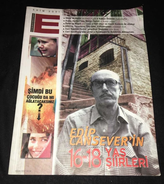 E Kültür ve Edebiyat Dergisi Ekim 2001 Sayı 31 EDİP CANSEVER'İN 16-18 Yaş Şiirleri (Sahafiye Kitap) ürün görseli 1