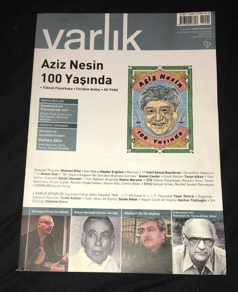 VARLIK Dergisi Aralık 2015 Sayı 1299 AZİZ NESİN 100 YAŞINDA (Sahafiye Kitap) ürün görseli 1